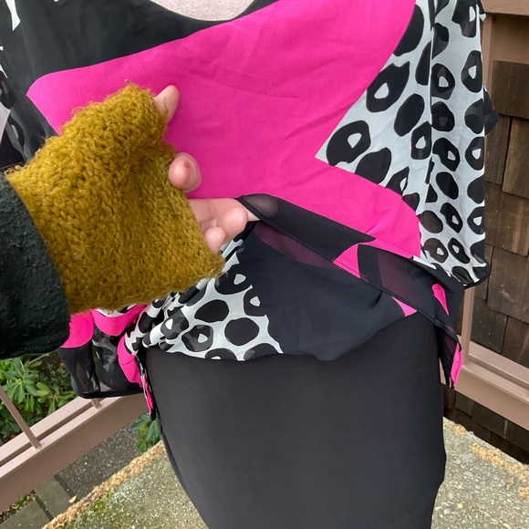 Frank Lyman  color block pink black 80’s VTG dress sheer abstract overlay, 6 - Picture 7 of 10